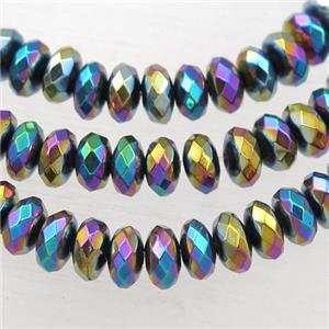 Hematite beads, faceted rondelle, rainbow, approx 3x12mm [HB0800-12MM]