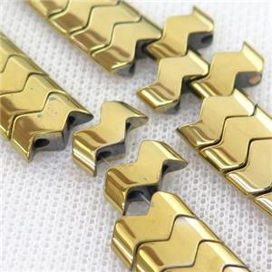 Hematite wave Beads with 2holes, gold plated, approx 6-12mm [HB0805]