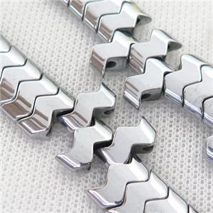 Hematite wave Beads with 2holes, silver plated, approx 6-12mm [HB0806]