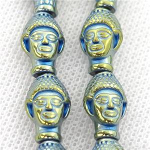 Hematite buddha Beads, green electroplated, approx 9-14mm [HB0824]