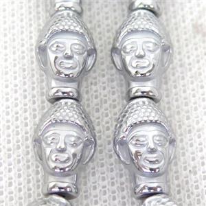 Hematite buddha Beads, platinum plated, approx 9-14mm [HB0829]