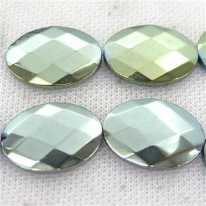 green Hematite Beads, faceted oval, approx 18-25mm [HB0855]
