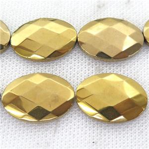 Hematite Beads, faceted oval, gold plated, approx 18-25mm [HB0859]