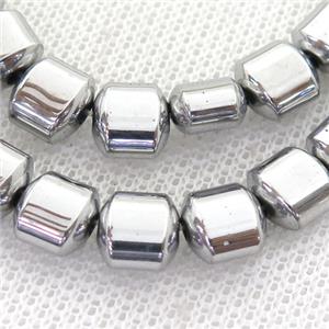 Hematite Beads, flat tube, silver plated, approx 7.5mm [HB0875]