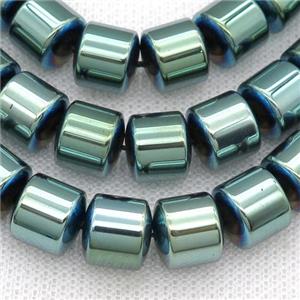 Hematite tube beads, green electroplated, approx 4mm [HB0885-4MM]