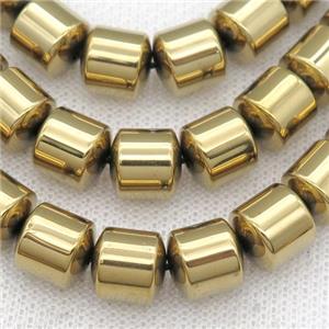 Hematite tube beads, gold plated, approx 4mm [HB0890-4MM]