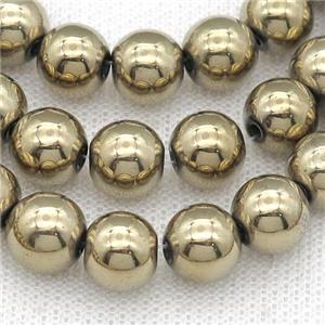 round Hematite Beads, lt.gold electroplated, approx 14mm dia [HB0894-14MM]