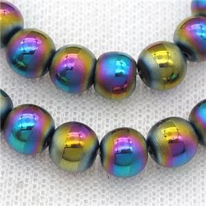 round Hematite Beads with line, rainbow electroplated, matte, approx 12mm dia [HB0900-12MM]