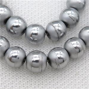 round Hematite Beads with line, platinum electroplated, matte, approx 12mm dia [HB0903-12MM]