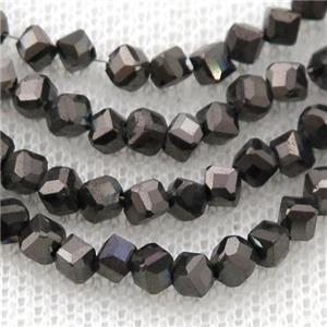 Hematite beads, corner-drilled cube, chocolate electroplated, approx 3mm [HB0928]