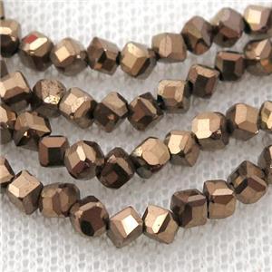 Hematite beads, corner-drilled cube, brown electroplated, approx 3mm [HB0931]