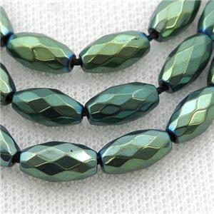 Hematite beads, faceted rice, green electroplated, approx 6-12mm [HB0936]