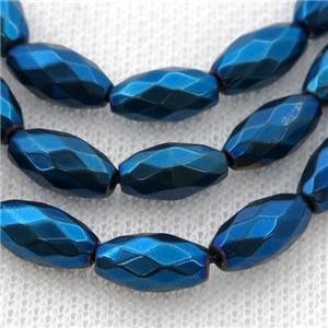 Hematite beads, faceted rice, blue electroplated, approx 6-12mm [HB0937]