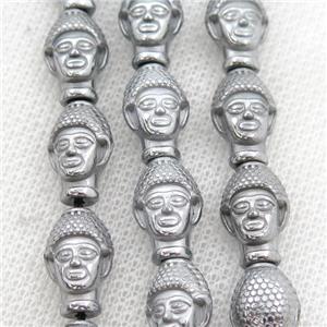 Hematite buddha beads, platinum electroplated, approx 9-14mm [HB0952]