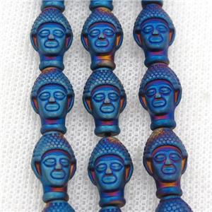 matte Hematite buddha beads, blue electroplated, approx 9-14mm [HB0957]