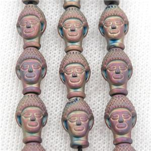 matte Hematite buddha beads, fuchsia electroplated, approx 9-14mm [HB0958]