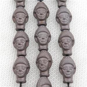 matte Hematite buddha beads, chocolate electroplated, approx 9-14mm [HB0960]