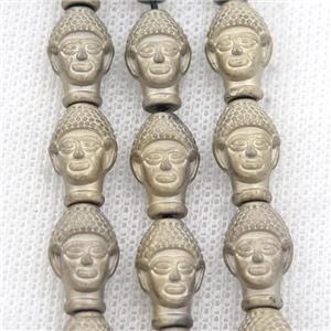 matte Hematite buddha beads, pyrite color electroplated, approx 9-14mm [HB0961]