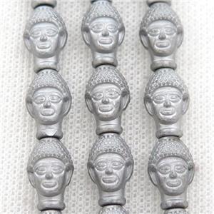 matte Hematite buddha beads, platinum electroplated, approx 9-14mm [HB0962]