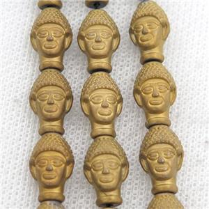 matte Hematite buddha beads, gold electroplated, approx 9-14mm [HB0963]