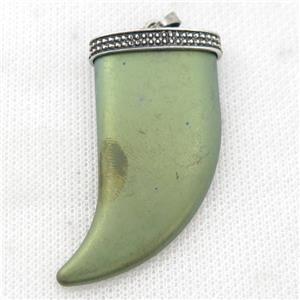matte Hematite horn pendant, green electroplated, approx 24-49mm [HB0965]