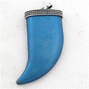 matte Hematite horn pendant, blue electroplated, approx 24-49mm [HB0966]