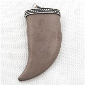 matte Hematite horn pendant, chocolate electroplated, approx 24-49mm [HB0968]