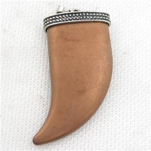 matte Hematite horn pendant, brown electroplated, approx 24-49mm [HB0969]