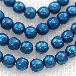 faceted round Hematite beads, blue electroplated, approx 4mm [HB0976-4MM]