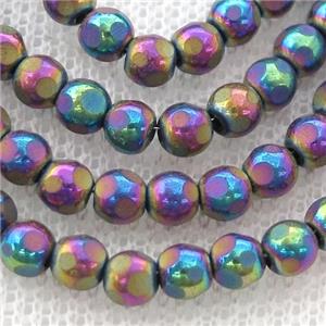 faceted round Hematite beads, rainbow electroplated, approx 4mm [HB0977-4MM]