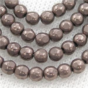 faceted round Hematite beads, chocolate electroplated, approx 4mm [HB0980-4MM]