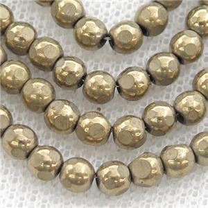 faceted round Hematite beads, pyrite color electroplated, approx 8mm [HB0982-8MM]