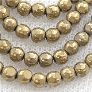 faceted round Hematite beads, gold electroplated, approx 6mm [HB0984-6MM]