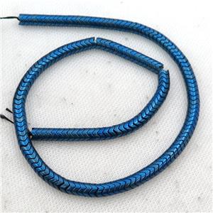 Hematite wave beads, snakeskin, blue electroplated, approx 4mm [HB0985-4MM]