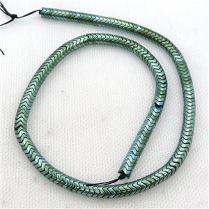 Hematite wave beads, snakeskin, green electroplated, approx 4mm [HB0987-4MM]