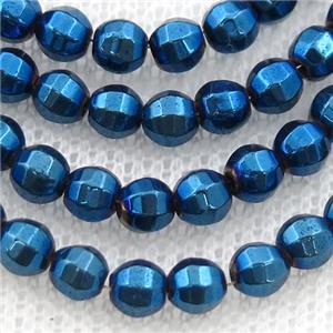Hematite lantern beads, blue electroplated, approx 8mm dia [HB0995-8MM]