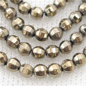 Hematite lantern beads, pyrite color electroplated, approx 4mm dia [HB1001-4MM]