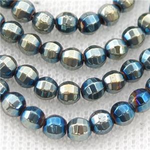 Hematite lantern beads, bluegold electroplated, approx 4mm dia [HB1003-4MM]
