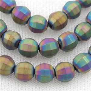matte Hematite lantern beads, rainbow electroplated, approx 8mm dia [HB1009-8MM]