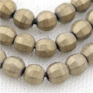 matte Hematite lantern beads, pyrite color electroplated, approx 8mm dia [HB1013-8MM]