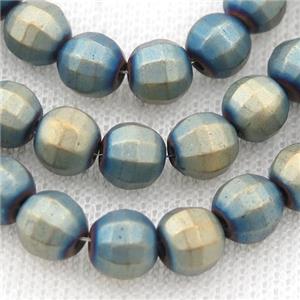 matte Hematite lantern beads, bluegold electroplated, approx 8mm dia [HB1014-8MM]
