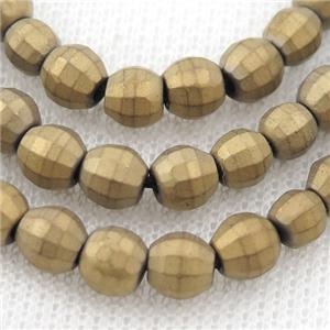 matte Hematite lantern beads, gold electroplated, approx 8mm dia [HB1016-8MM]