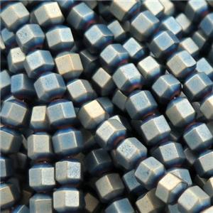 matte Hematite prism column beads, bluegold electroplated, approx 4mm [HB1018-4MM]