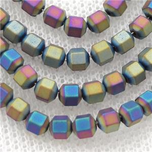matte Hematite prism column beads, rainbow electroplated, approx 4mm [HB1021-4MM]