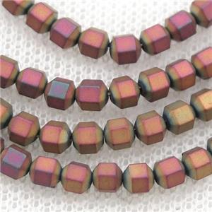 matte Hematite prism column beads, purple electroplated, approx 4mm [HB1025-4MM]