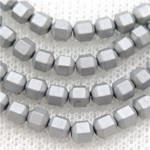 matte Hematite prism column beads, silver electroplated, approx 4mm [HB1026-4MM]