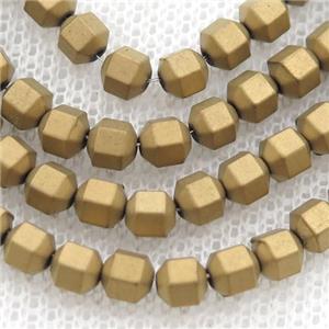 matte Hematite prism column beads, gold electroplated, approx 4mm [HB1027-4MM]