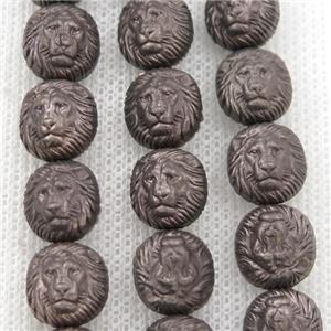 matte Hematite Lion Beads, chocolate electroplated, approx 10mm [HB1033]