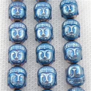 Hematite buddha beads, blue electroplated, approx 9-10mm [HB1040]