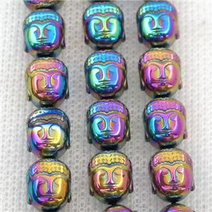 Hematite buddha beads, rainbow electroplated, approx 9-10mm [HB1041]
